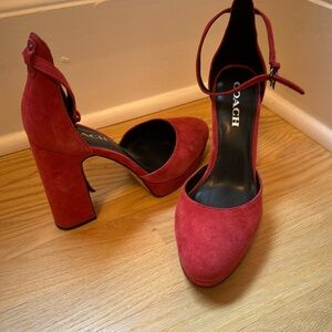 Coach Bold Red Suede Platform Shoes